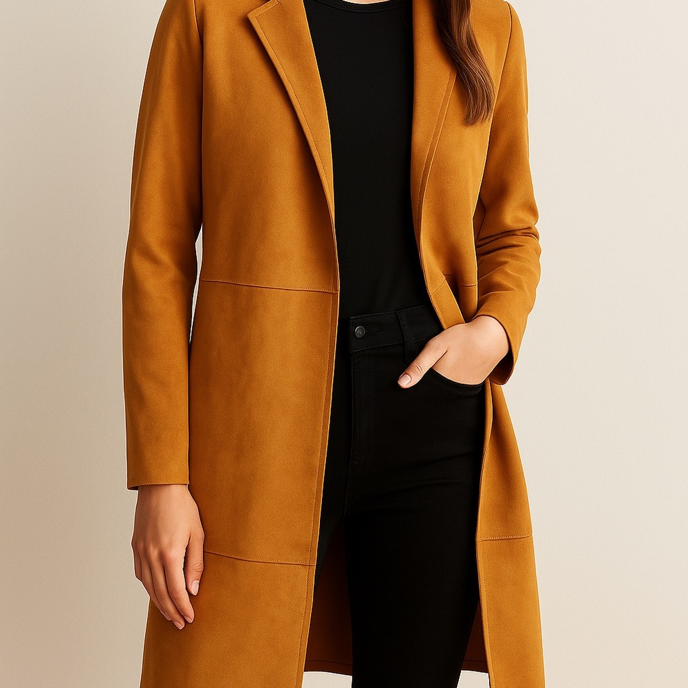 Marc‎ New York Andrew Marc Faux Suede Open Front Coat – Camel – Size S